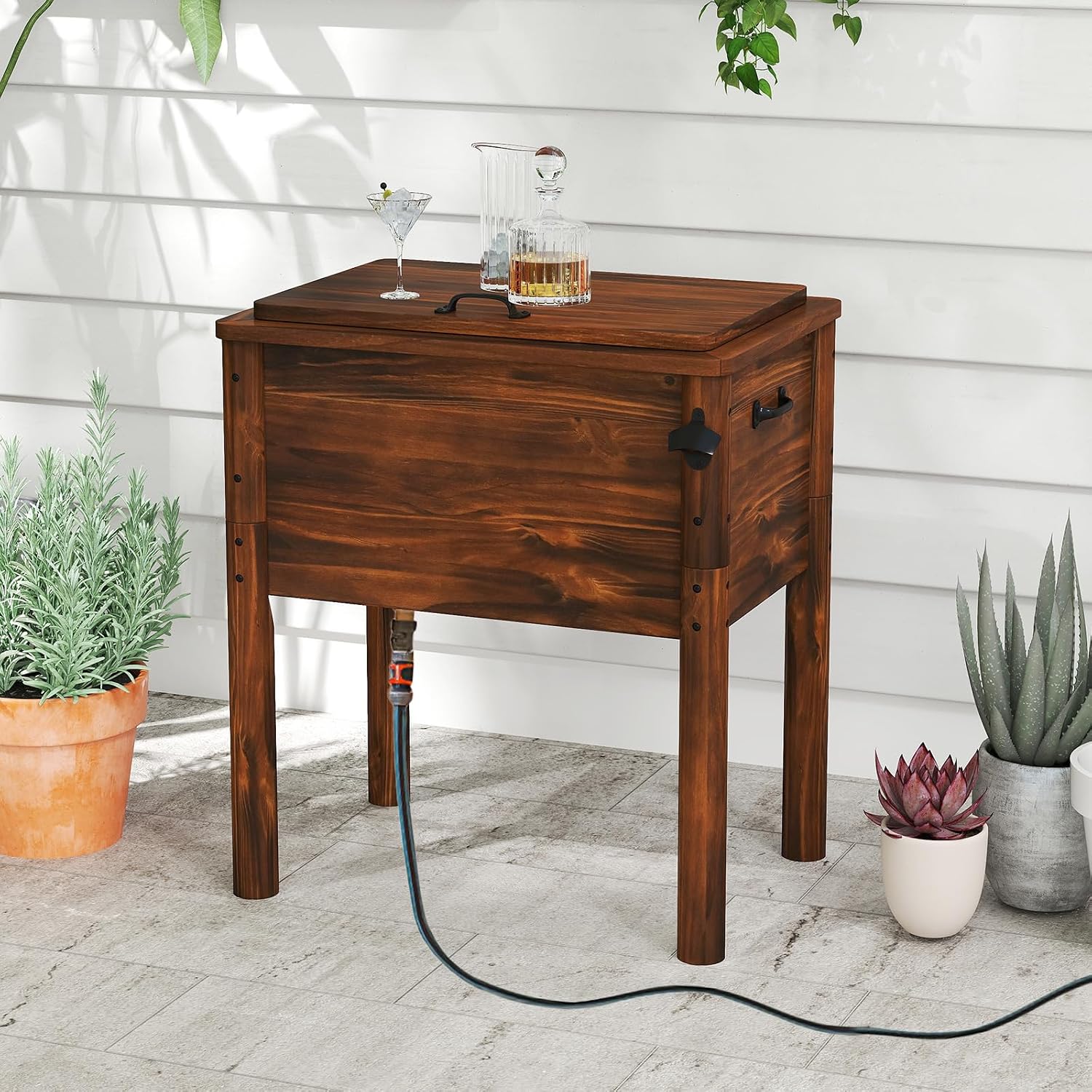 Moccha 54-Quart Wooden Patio Cooler - Outdoor Beverage Cooler w/Bottle Opener, 3-Layer Insulation, Drainage Cap, Pine Wood Ice Chest for Parties, Backyard, Poolside, Deck & BBQ Bar Drink