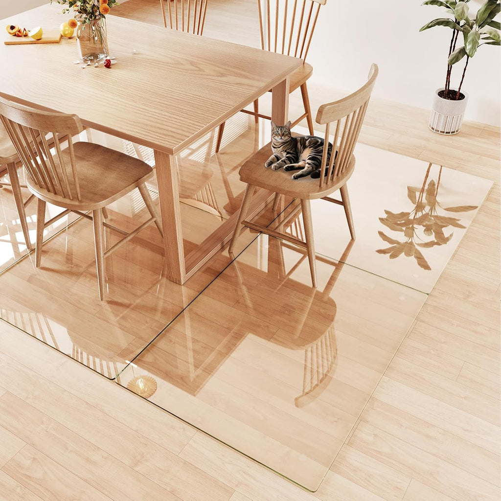 Tempered Glass Chair Mat 46'x36' – Ultra-Clear Office Chair Mat for Hardwood Floors & Low-Pile Carpets – Heavy-Duty 0.2' Scratch-Resistant Surface with Non-Slip Pads – Supports 1,000 lbs