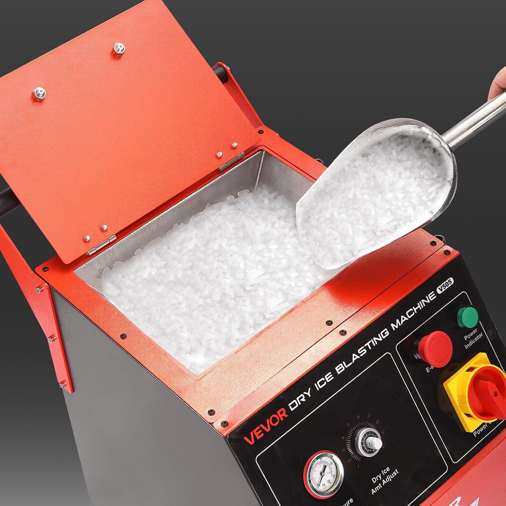 VEVOR Dry Ice Blasting Machine, 11LBS (5KG) Capacity Dry Ice Cleaning Machine with 4 Nozzles, Adjustable Pressure & Dry Ice Amount, Movable Blaster Cleaner for Automotive Ship Aviation Chemical, 120V