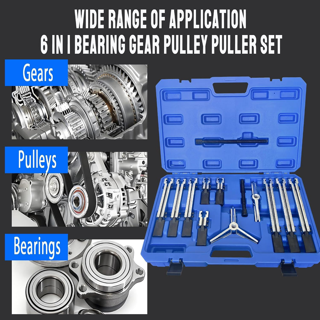 Gear Puller Set, 13Pcs Large Bearing Puller Kit, 2 Jaw & 3 Jaw Gear Puller, Heavy Duty Cr-V Steel Pulley Flywheel Puller for Removal Bearings, Gears, Pulleys and Flywheels Vehicles and Machinery.