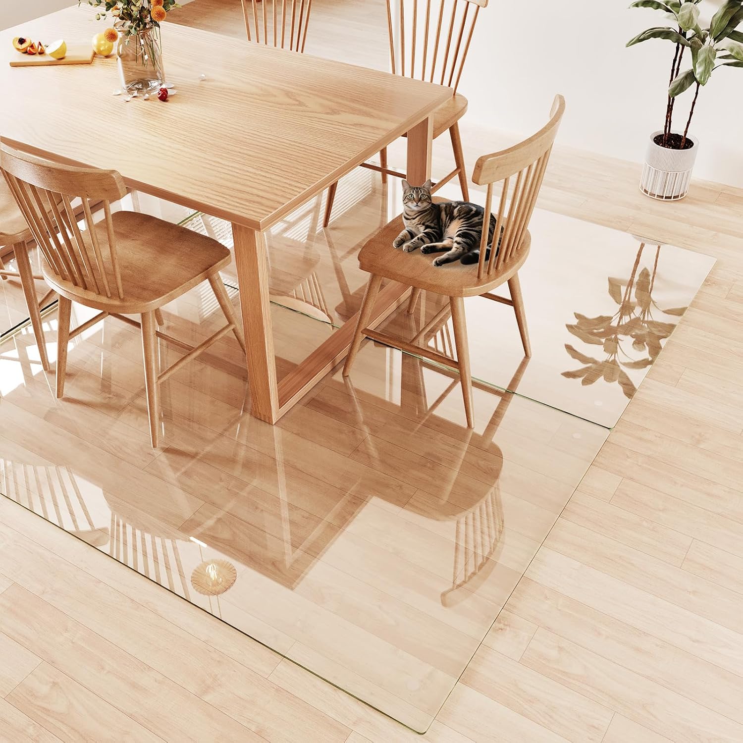 Tempered Glass Chair Mat 80'x48' – Ultra-Clear Office Chair Mat for Hardwood Floors & Low-Pile Carpets – Heavy-Duty 0.2' Scratch-Resistant Surface with Non-Slip Pads – Supports 1,000 lbs