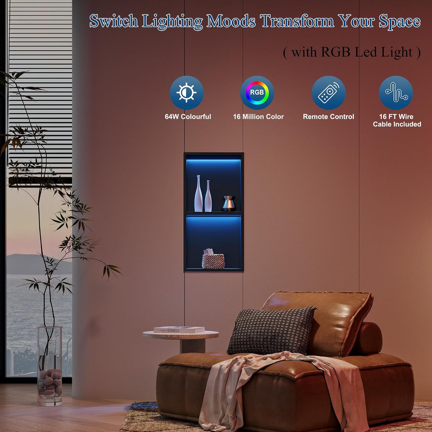 2-Tiers 12x24 Shower Niche, RGB LED Light Strips, Matte Black Wall Cabinet Shlef, Stainless Steel NO Tile Needed Recessed Wall Niche for Bathroom Storage Organizer
