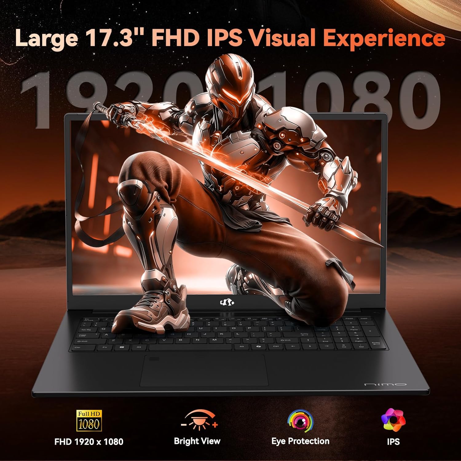 NIMO 17.3' Light-Gaming-Laptop, 8 Cores AMD R7 7735HS (up to 4.75GHz, Beat i7 12650H) 16GB DDR5 RAM 512GB SSD Radeon 680M IPS FHD Computer with 100W Type-C 180° Viewing Wi-Fi 6E, for Business School
