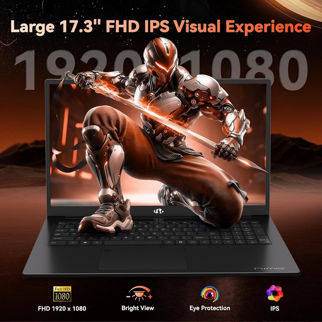 NIMO 17.3' Laptop, AMD Ryzen 7 7735HS (8C/16T, up to 4.75GHz), 16GB DDR5 RAM, 2TB PCIe 4.0 SSD, 100W PD Fast Charging, FHD Anti-Glare Display, Fingerprint, Backlit KB w/Numpad, WiFi 6, Win 11