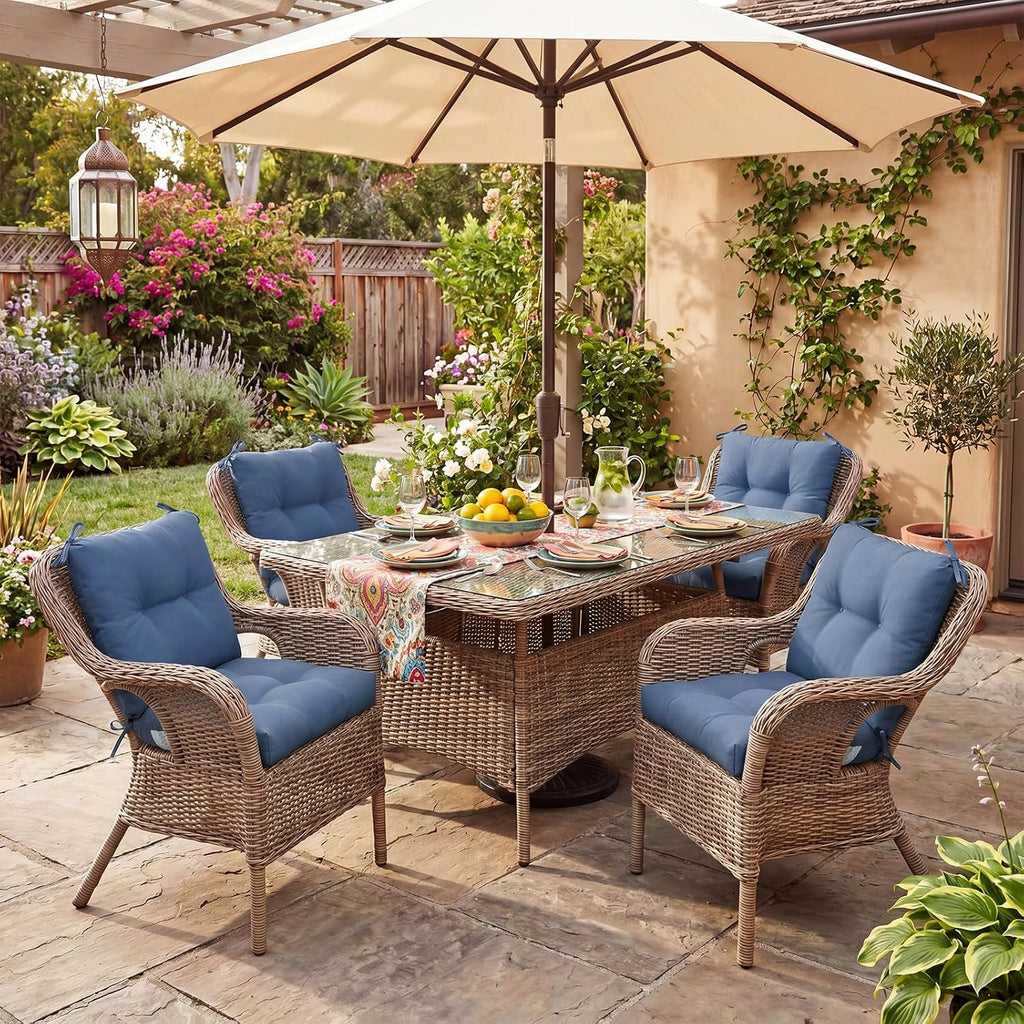 Geetery Outdoor Chair Cushions Set of 4 High Back Patio Furniture Replacement Seat Pads with Ties 42x21x4' for Lawn Porch Wicker Rocking Dining Chairs Weather Resistant Fade Resistant(Blue Gray)