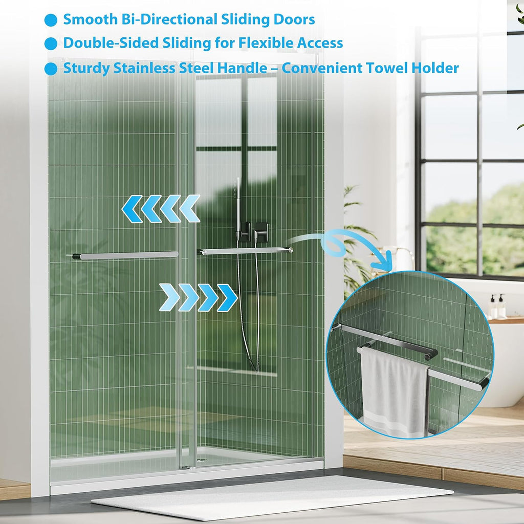 Glass Shower Door 48 Inches,44-48' W x 74' H Frameless Dual Sliding Shower Glass Door with 6mm Tempered Clear Glass and Stainless Steel Square Rail,Brushed Sliver