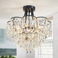 WUZUPS Crystal Chandelier Semi-Flushmount Ceiling Light Modern Lighting Fixture for Bedroom Hallway Entry Kitchen Bathroom, H 19.3' x W 18.3', E12 Base, Black