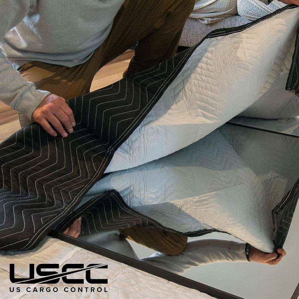 US Cargo Control Moving Blankets Heavy Duty 72'x80' 4-Pack (95 lbs/doz), Padded Furniture Blankets for Moving, Shipping, and Storage, Professional Quilted Furniture Pads, Tough Black Polyester