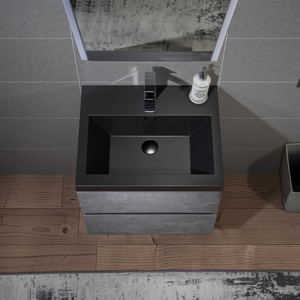 WOODBRIDGE 24 in. W x 19 in. D Wall Mounted Floating Bathroom Vanity in Gray with Quartz Sand Composite Vanity Top in Matte Black