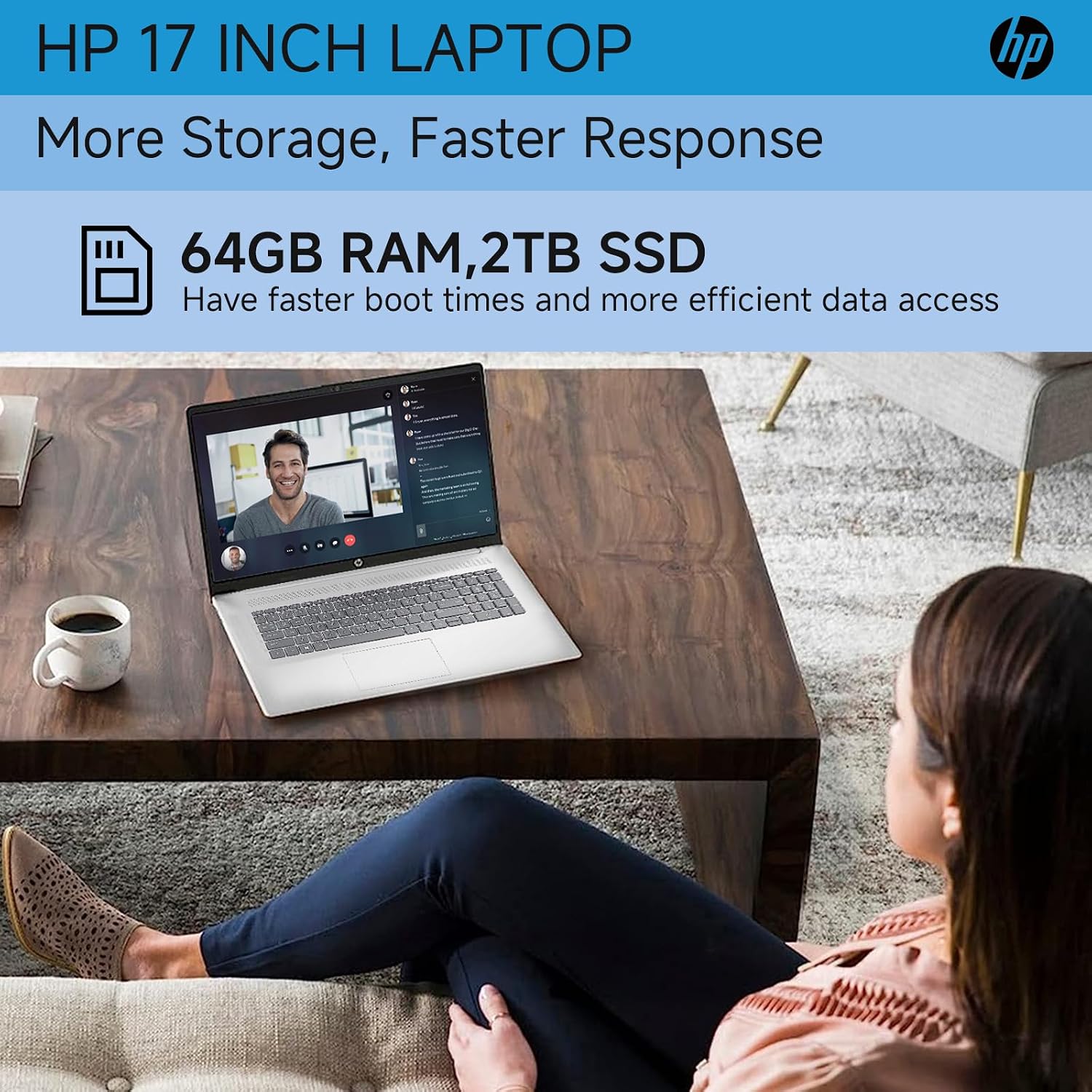 HP 17 Inch Laptop, 17.3' HD+ Display, Intel i5-1334U (10 Cores, Up to 4.6 GHz), 64 GB RAM, 2 TB SSD, Backlit Keyboard, Fingerprint Reader, Wi-Fi 6, HD Webcam, Windows 11 Pro for Business and Students