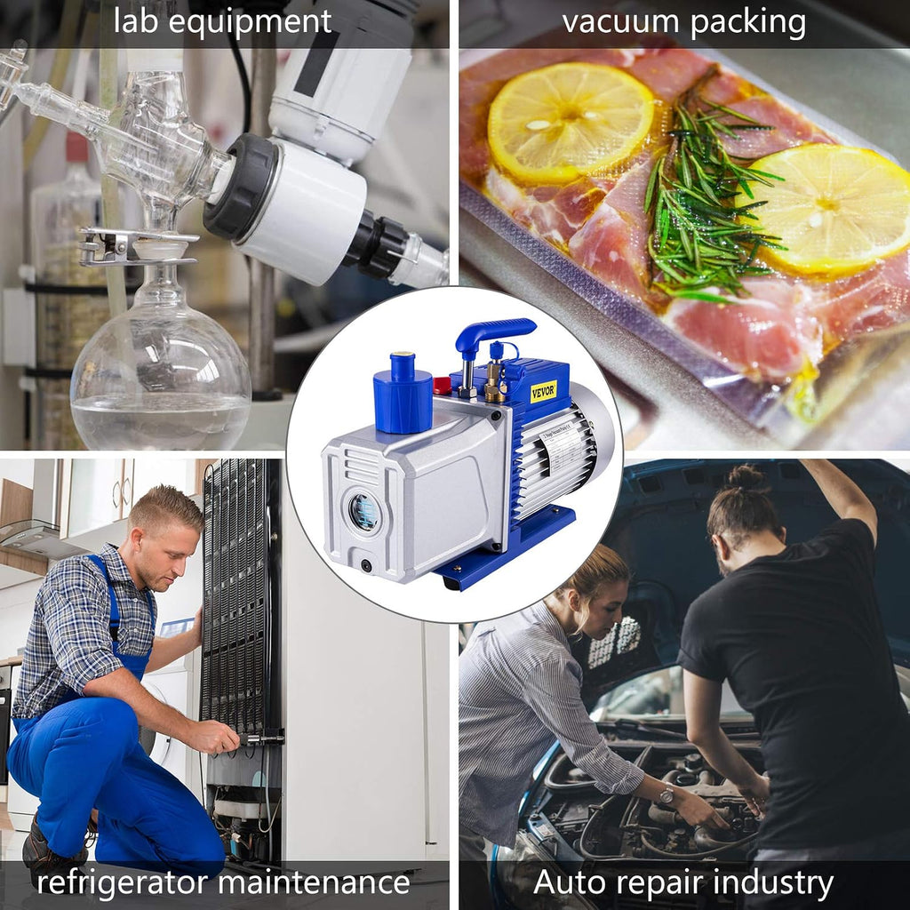 VEVOR Vacuum Pump 12 CFM 1 HP Double Stage Air Conditioning Vacuum Pump 110V Ultimate Vacuum Refrigerant HVAC Air Tool for Automobile Reparation Vacuum Evacuation