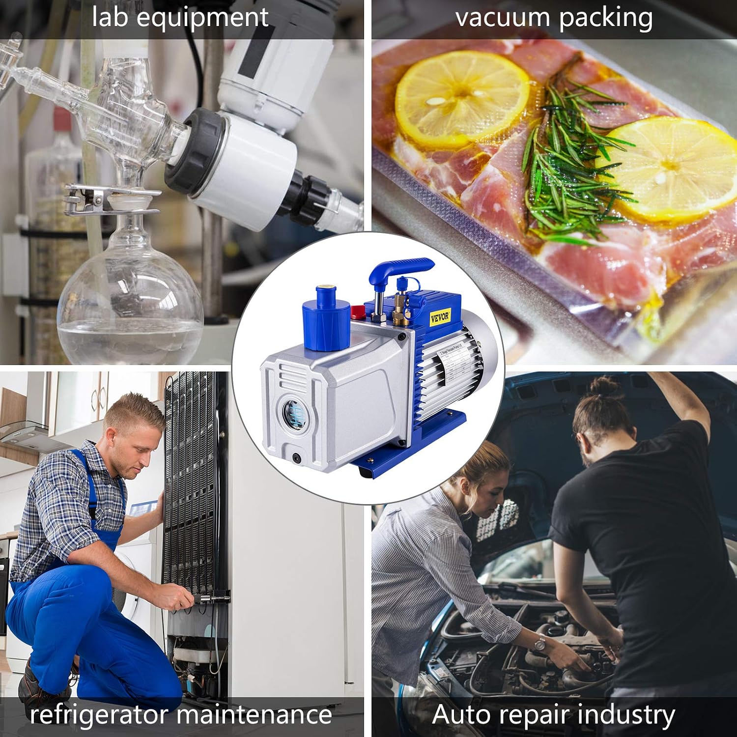 VEVOR Vacuum Pump 12 CFM 1 HP Double Stage Air Conditioning Vacuum Pump 110V Ultimate Vacuum Refrigerant HVAC Air Tool for Automobile Reparation Vacuum Evacuation