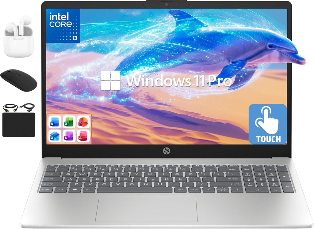 HP Touchscreen Laptop 2025 Flagship 15.6' HD, Lifetime Office 2024, 16GB RAM, 1.5TB Storage (1TB SSD + 500GB Ext), 6-Core Intel i3 Processor, Wi-Fi, Camera, Long Battery, HubxcelAccessory, Win 11 Pro