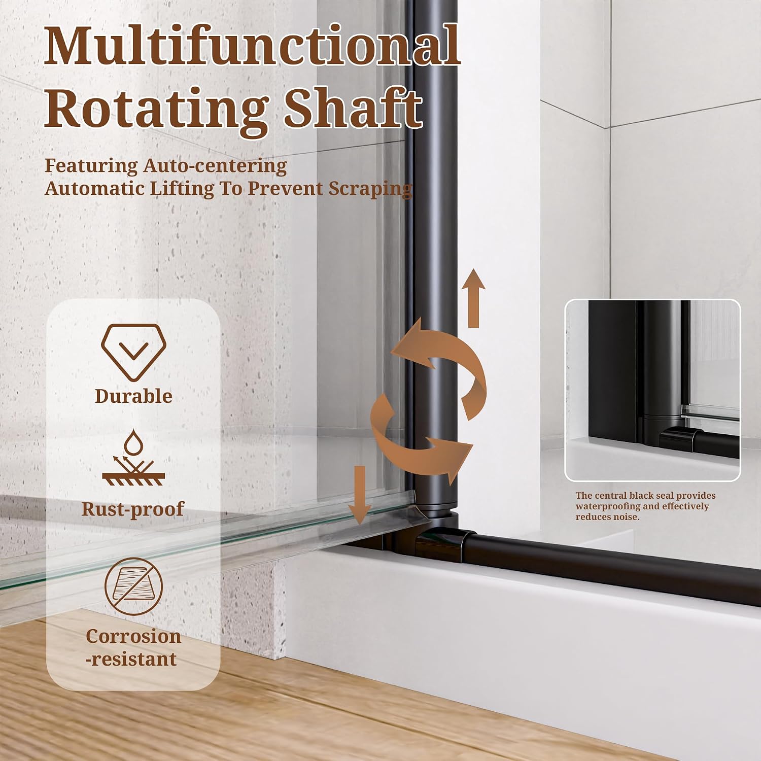 29-30' W x 72' H Semi-Frameless Matte Black Shower Door, ANSI/SGCC Certified 6mm Clear Tempered Glass, Pivot Swing Bathroom Door with Reversible Installation, Waterproof for Small Space