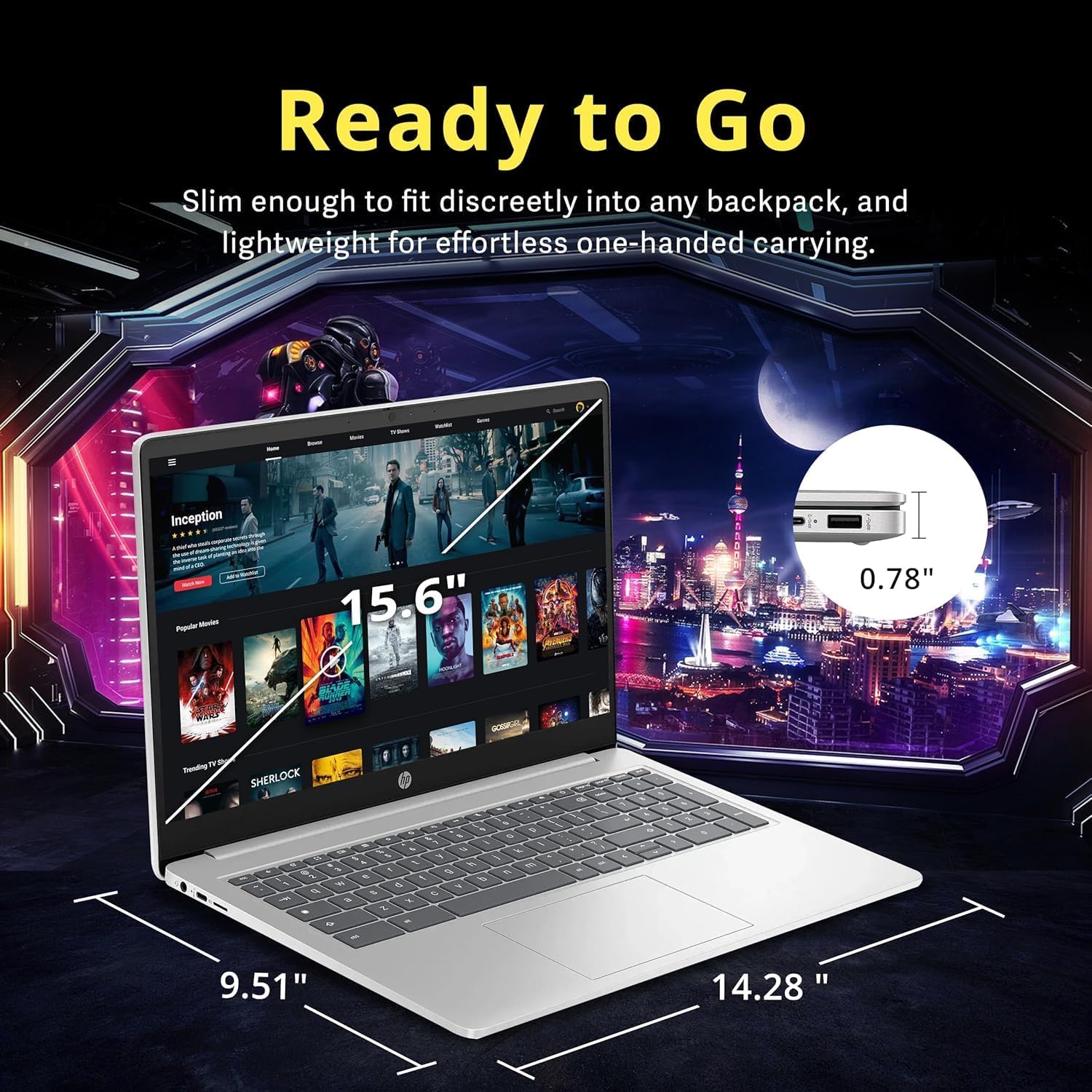HP Chromebook 2025 Premium Laptop Student Business, 15.6' HD Display, Quad-Core Intel N200 Processor, 8GB RAM, 564GB Storage (64GB eMMC+ 500GB Ext), UHD Graphics, Wi-Fi, Chrome OS +MarxsolAccessory
