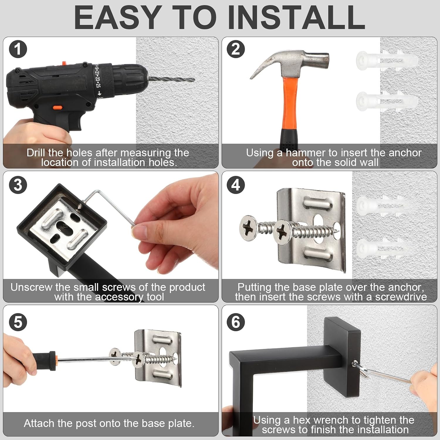 Gisafai 25 Pcs Black Bathroom Hardware Accessories Set 23.6 Inch Bath Towel Bar Kit Stainless Steel Bathroom Hardware Set Towel Racks Ring Robe Hooks Paper Holder for Wall Mounted