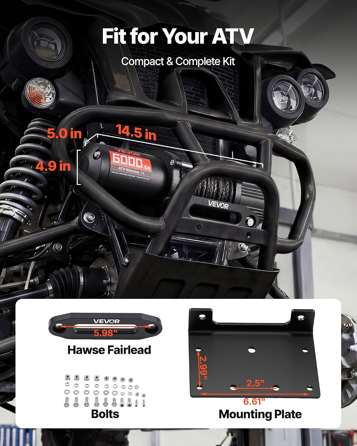 VEVOR 6000 lbs Electric Winch, 12V DC ATV/UTV Winch with Φ0.24 in x 49.2 ft Synthetic Rope, Wireless & Wired Remote Control, IP55 Waterproof, with Fairlead Mount Plate for Towing ATV UTV Off-Road