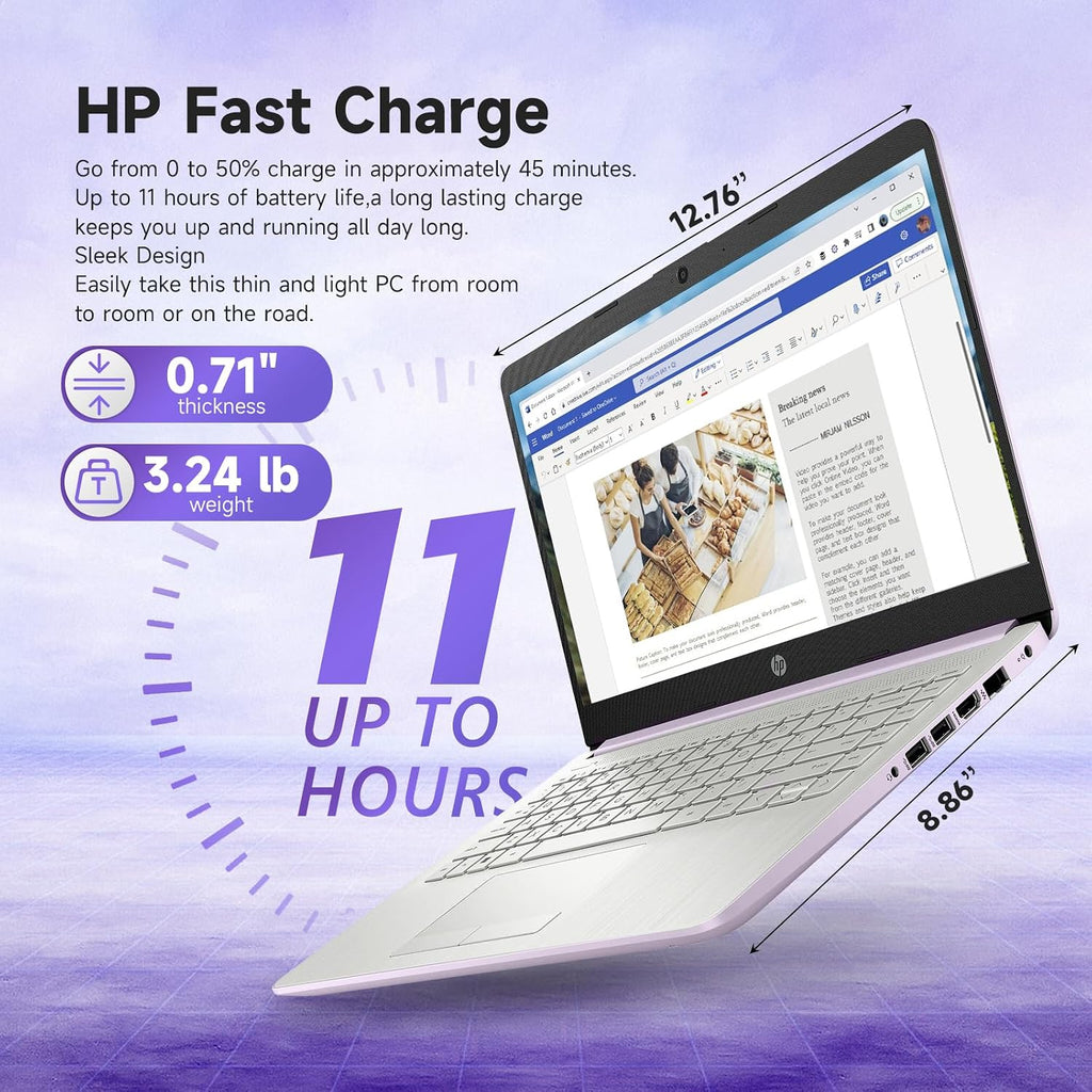 HP Student Business Laptop Computer - Intel N150 Processor, 16GB RAM, 384GB Storage (128GB UFS+256GB MSD), Microsoft Office Lifetime, Copilot AI, 1TB Cloud Storage, AI Powered, Lavender