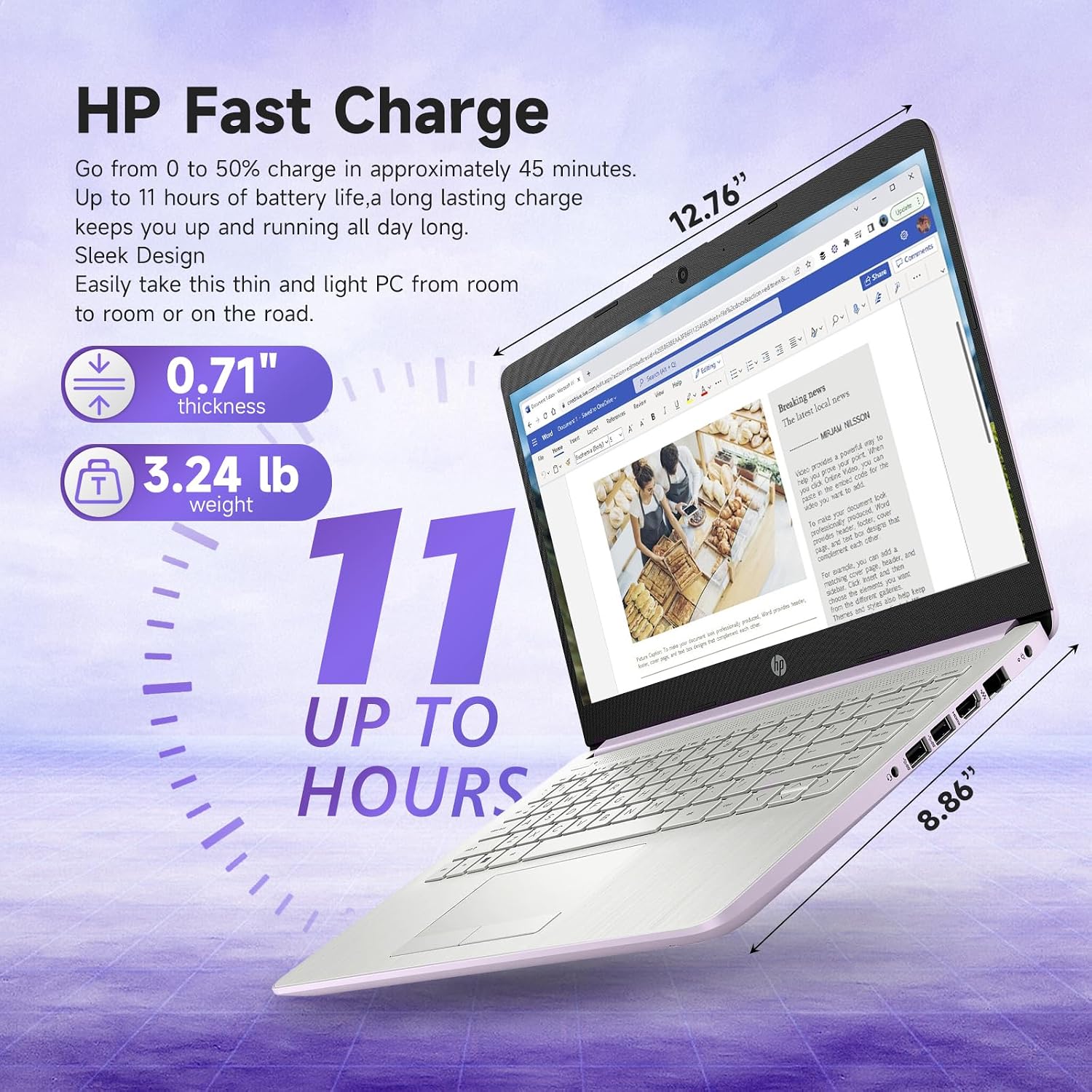 HP Student Business Laptop Computer - Intel N150 Processor, 16GB RAM, 384GB Storage (128GB UFS+256GB MSD), Microsoft Office Lifetime, Copilot AI, 1TB Cloud Storage, AI Powered, Lavender