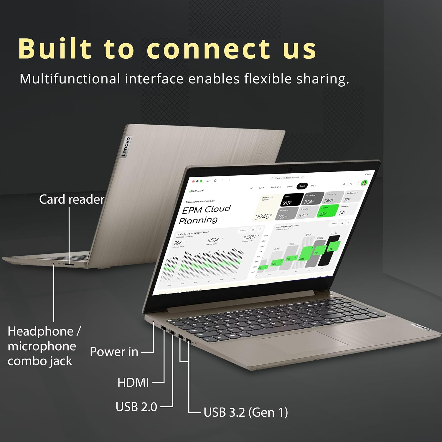 Lenovo Ideapad 3i 15.6' FHD Display Laptop, Intel i3-1115G4, 12GB RAM, 672GB Storage (512GB PCIe SSD + 160GB Docking Station Set), Intel UHD Graphics, Numeric Keypad, Webcam, Wi-Fi, Windows 11, Almond