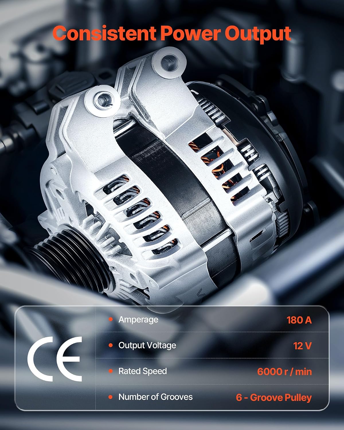 VEVOR Car Alternator 11598, Fit for Dodge Challenger V6 3.6L 2015-2021, Charger 2011-2021, Durango 2011-2020, Jeep Grand Cherokee 11-20, Ram 1500 13-15, Automotive Replacement Alternator 4210007040