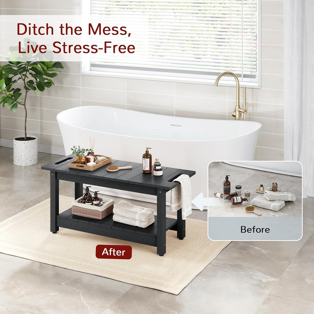 Stoog 30' Shower Bench, Waterproof HIPS Shower Stools with 400 lbs Weight Capacity, Shower Chair for Inside Shower, Non-Slip, Black