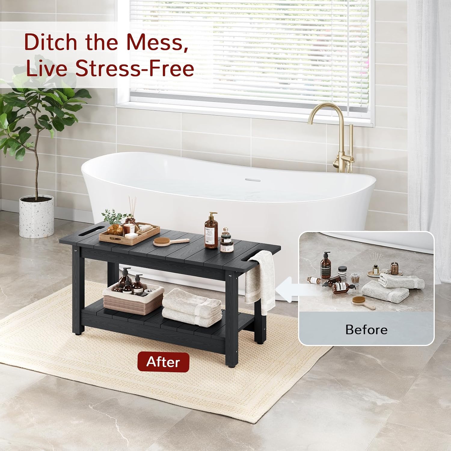 Stoog 30' Shower Bench, Waterproof HIPS Shower Stools with 400 lbs Weight Capacity, Shower Chair for Inside Shower, Non-Slip, Black