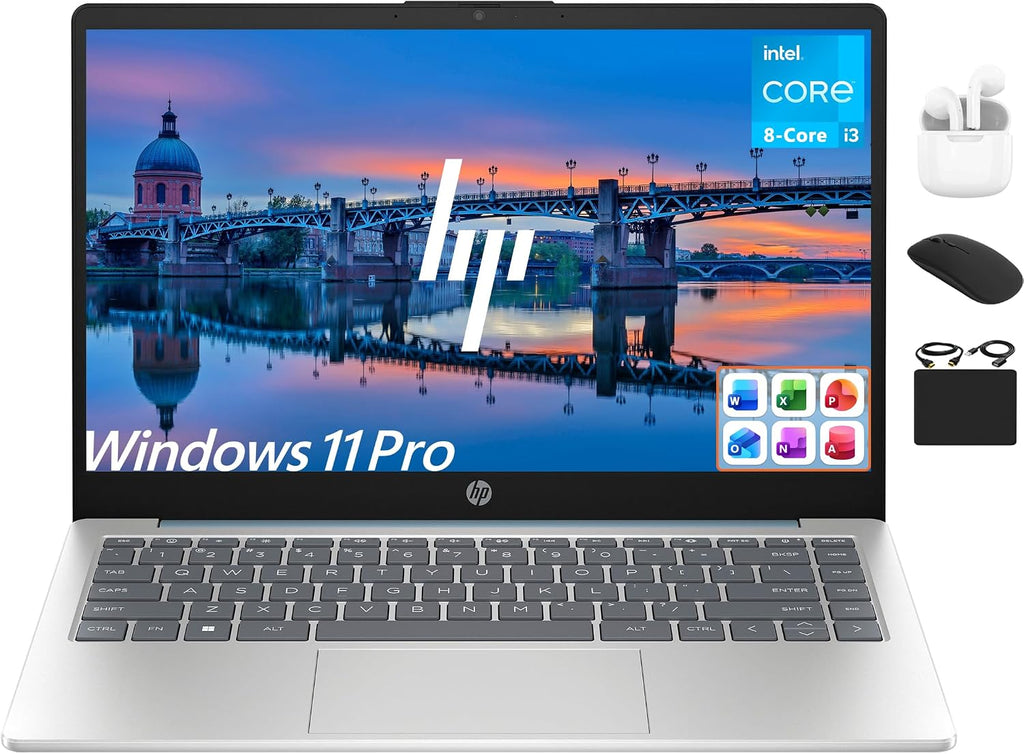 HP 14 Ultrabook Laptop Computer 2025 Premium Lifetime Office 2024, Copilot AI, 8-Core Intel Core i3, 8GB RAM, 756GB Storage (256GB SSD + 500GB Ext), Wi-Fi 6, Long Battery, Win 11 Pro, HubxcelAccessory
