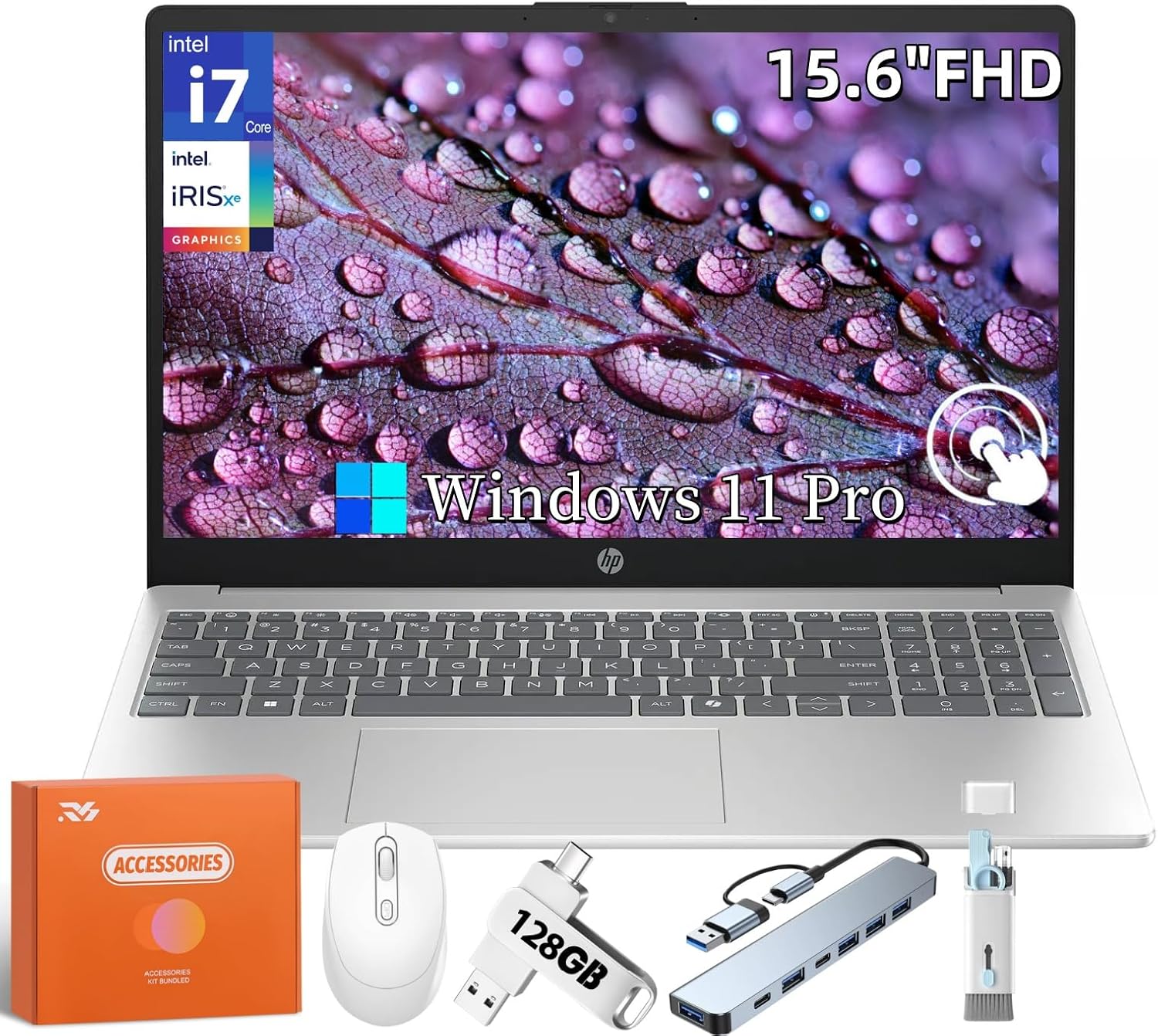 HP 2025 Touchscreen Laptop, Microsoft Copilot-AI, Intel i7-1355U(Beat i7-1255u), Intel Iris Xe Graphics, 15.6' FHD Touch Screen, 64 GB RAM, 1 TB SSD, Wi-Fi 6, HD Webcam, Windows 11 Pro, w/Accessories