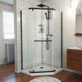 DreamLine Prism 42 inch D x 42 inch W x 74 3/4 inch H Frameless Neo-Angle Pivot Shower Enclosure in Matte Black with White Shower Base Kit