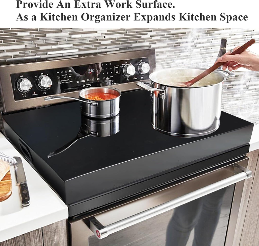 Stainless Steel Gas Stove Top Cover, Noodle Board Cooktop Cover, Kitchen Organizer for Gas and Electric Stove Range Expanding Kitchen Space, Large Size 30'x 22'x3', Black