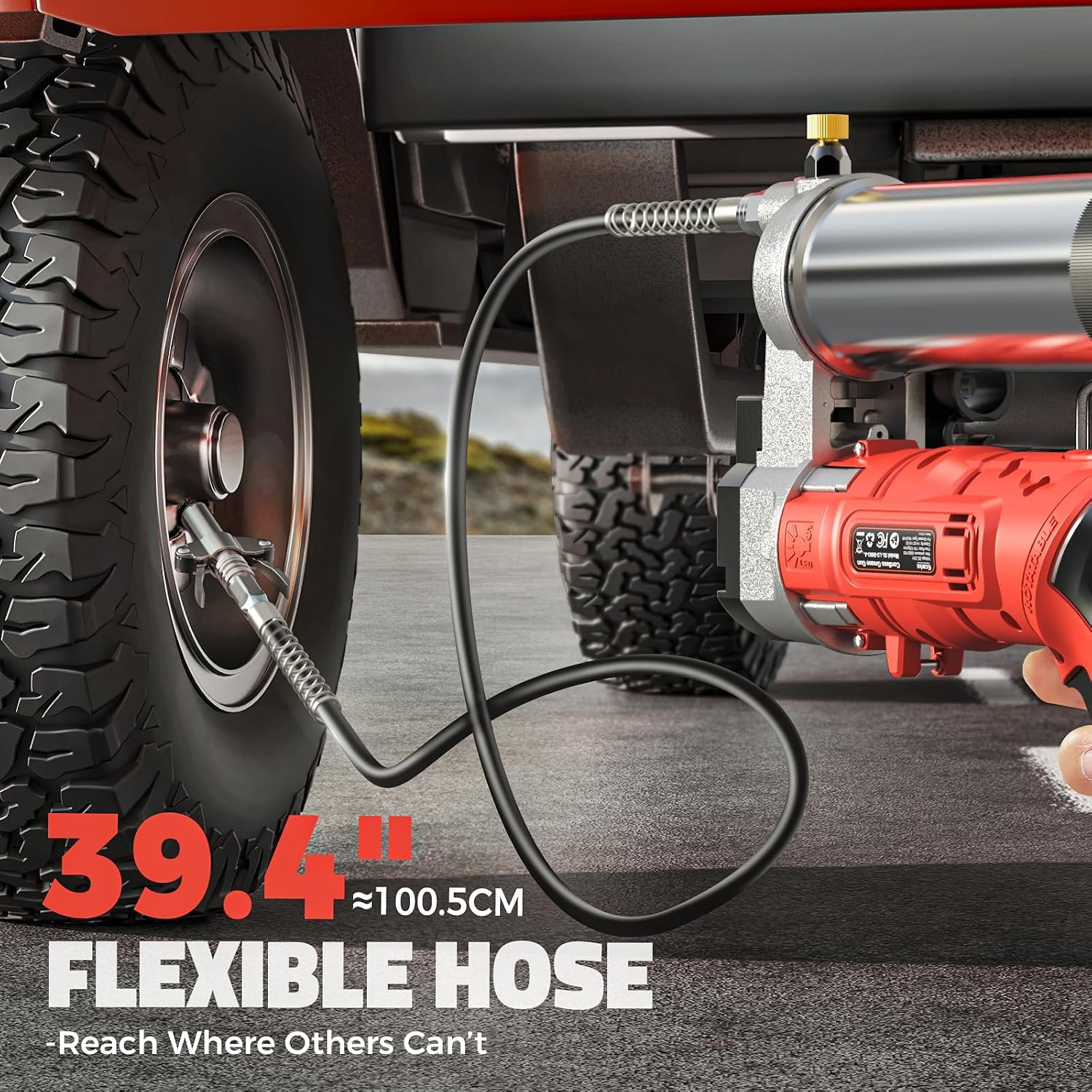 Ecarke Cordless Grease Gun Compatible with Milwaukee 18V Battery, 12000PSI Max Electric Grease Gun, Dual Pistol & in-Line Grip, Works with Bulk & Cartridge Grease, 39' Hose & 4 Couplers (Tool Only)