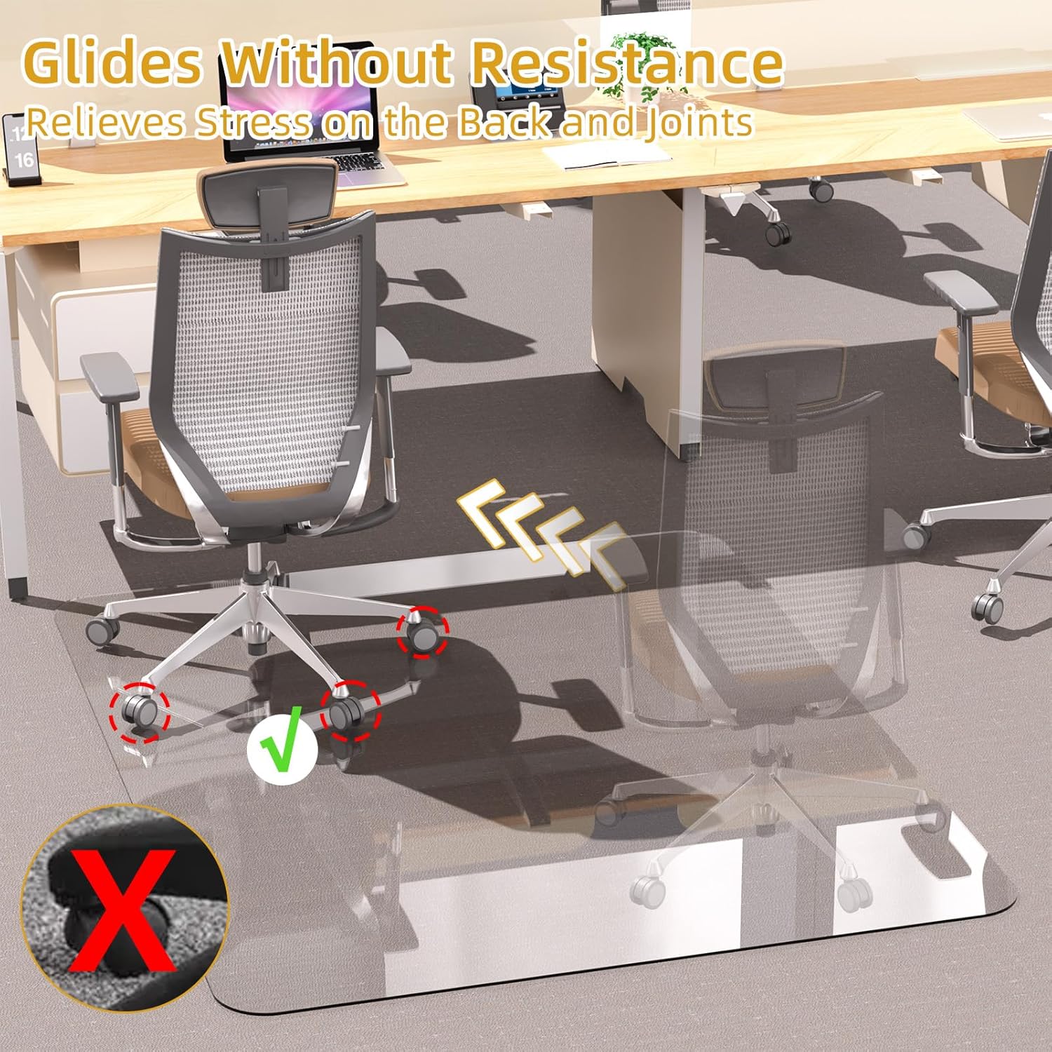 [Tempered Glass] Glass Office Chair Mat for Carpet Heavy 57' x 42'-1/5' Thick Premium Tempered Glass Duty Hard Glass Chair Mats -for Office Chair on Carpet or Hard Floor with 4 Anti-Slip Pads