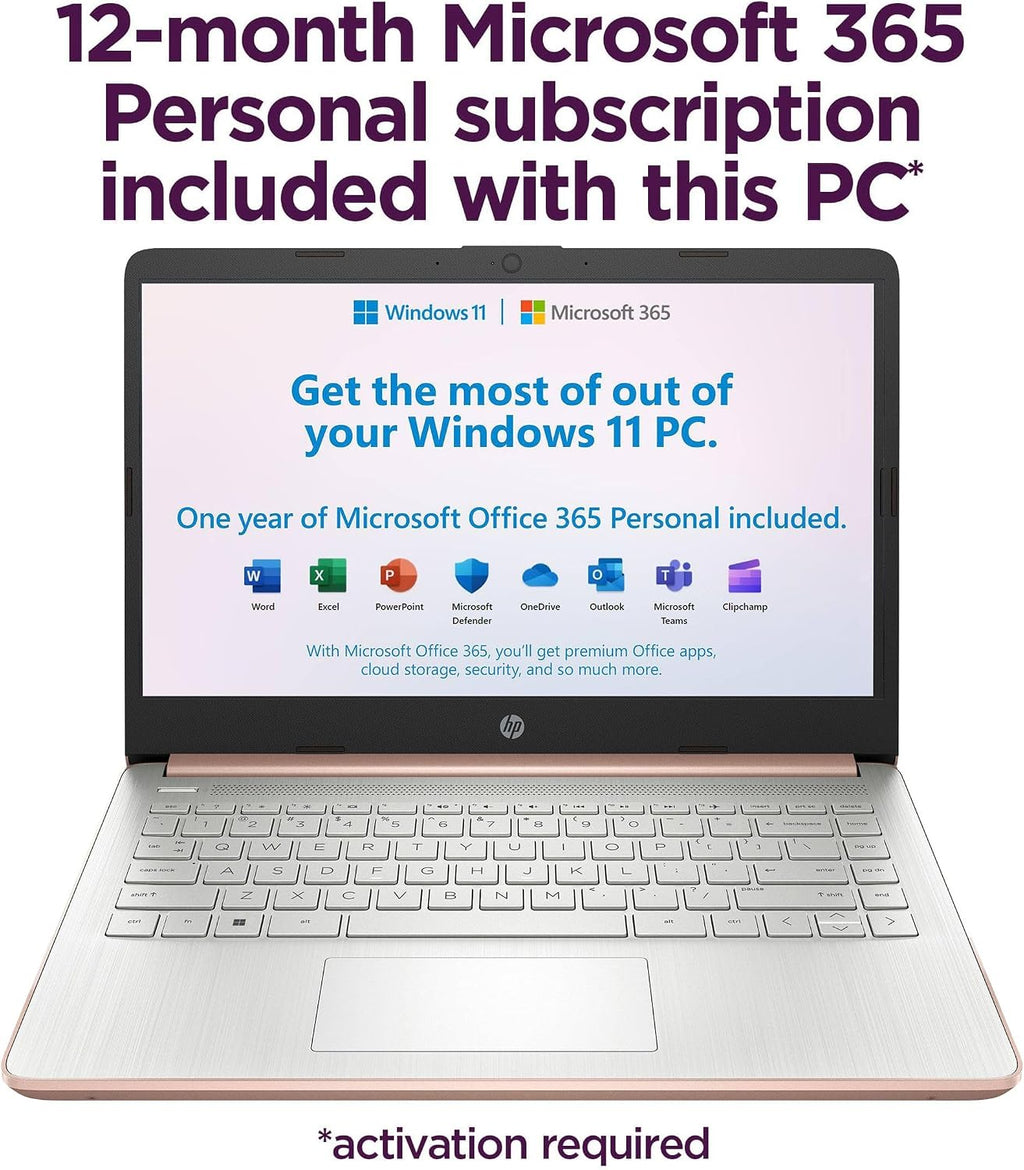 HP Touchscreen Laptop Computer for Student Home Study, 1-Year Office 365, Intel Processor, 8GB RAM, 256GB PCIe SSD, WiFi 6, BT 5.4, 14 inch, Webcam, Type-C, HDMI, Pale Rose Gold, Windows 11S (Renewed)