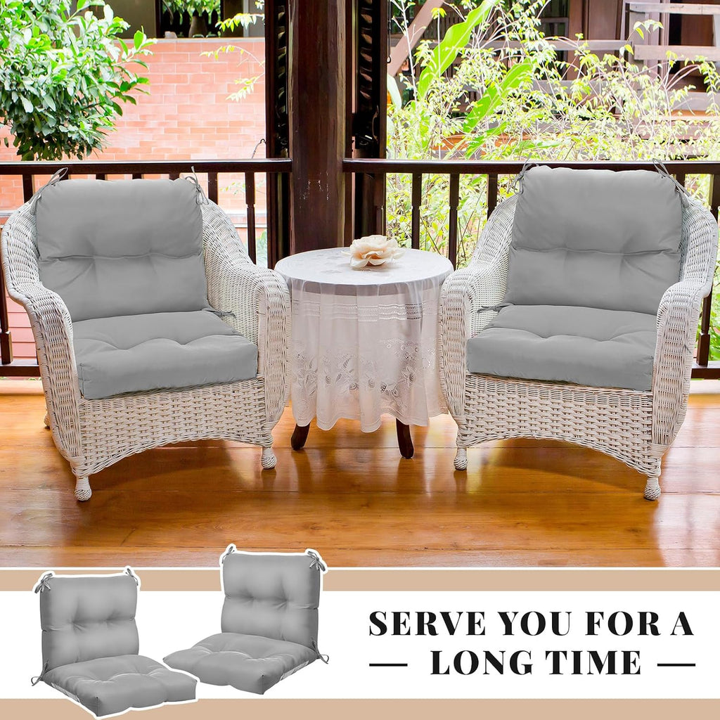 Geetery Outdoor Chair Cushions Set of 4 High Back Patio Furniture Replacement Seat Pads with Ties 42x21x4' for Lawn Porch Wicker Rocking Dining Chairs Weather Resistant Fade Resistant(Light Grey)