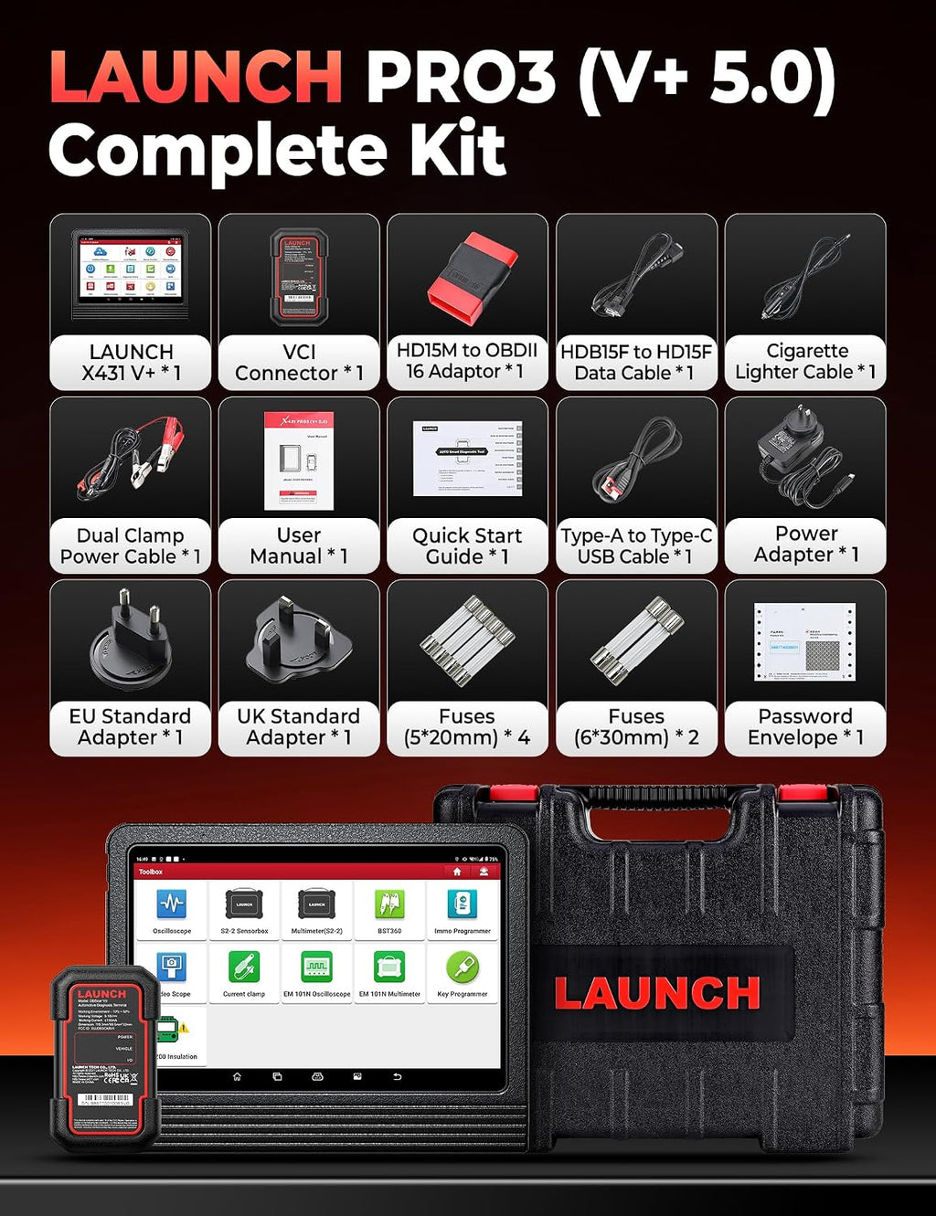 LAUNCH X431 PRO3 (V+) V5.0 Scanner, 2026 Upgrade All-in-One Bidirectional Scan Tool, Topology Map, Scan HD Trucks, DBSCar VII VCI, 55+ Services&Online Coding, All System,CANFD&DOIP, 2-Year Free Update