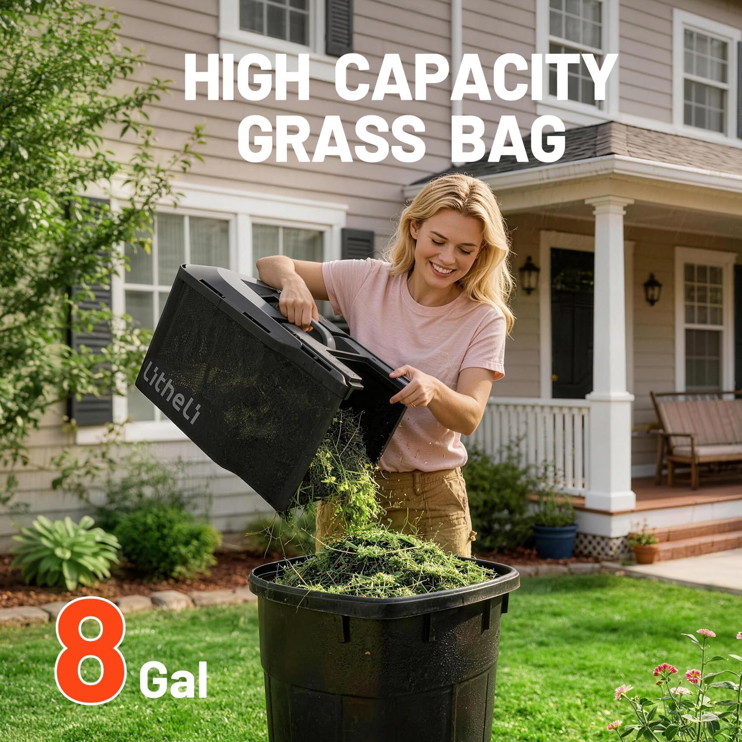 Litheli 14 Inch Cordless Grass Cutter, Ergonomic Lightweight Lawn Mower with Adjustable Handle, 5.0Ah Battery & Charger, Brushless Motor, Cutting Height 1-2.5 in, Easy Push for Older Adults