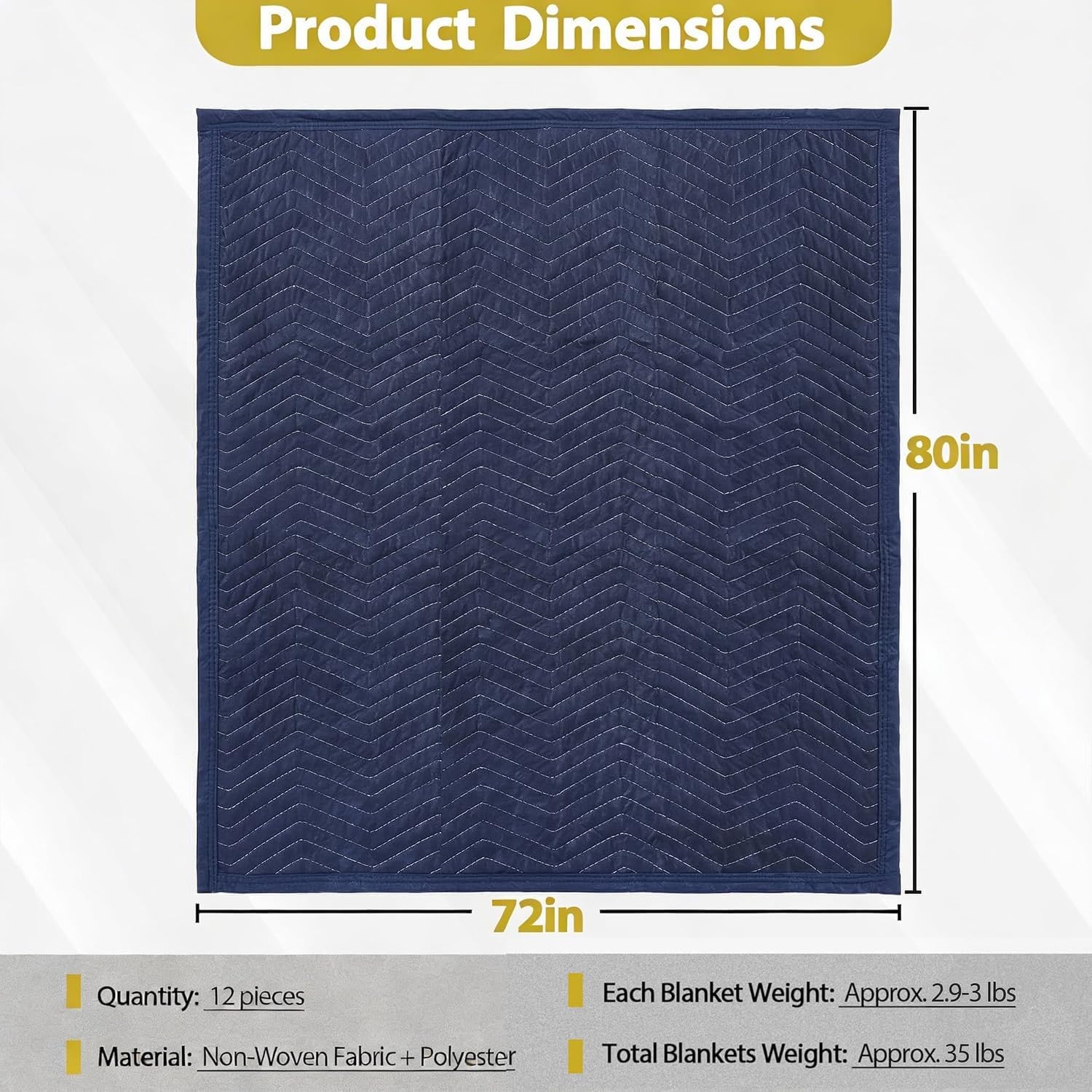 ZENY Moving Blankets 12 Pack, Heavy Duty 35 lb/dz, Quilted Furniture Pads Large 80x72 Inches for Moving and Storage (24, Dark Blue)