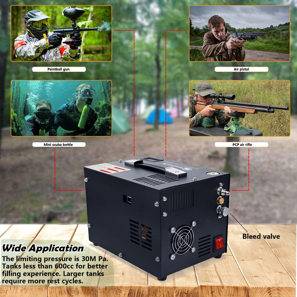 PCP Air Compressor,Built-in Power Converter,Portable 4500Psi/30Mpa,Water/Oil-Free,PCP Paintball Tank Air Pump, Powered by 12V Car DC or Home 110V AC with Oil-Moisture Filter