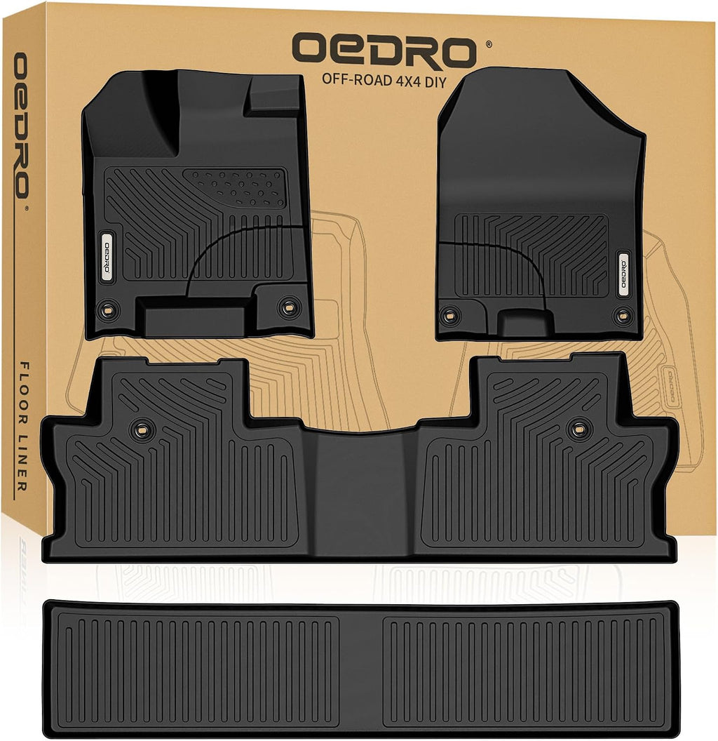 OEDRO Floor Mats Fit for 2017-2026 Honda Ridgeline Crew Cab (Front, Rear and 2nd Row Under-Seat Cargo Area), TPE All Weather Custom Fit Floor Liners for Ridgeline, Pickup 1st 2nd & 2nd Row Cargo Black