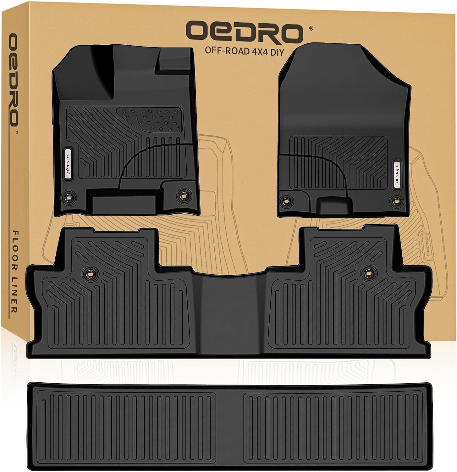 OEDRO Floor Mats Fit for 2017-2026 Honda Ridgeline Crew Cab (Front, Rear and 2nd Row Under-Seat Cargo Area), TPE All Weather Custom Fit Floor Liners for Ridgeline, Pickup 1st 2nd & 2nd Row Cargo Black