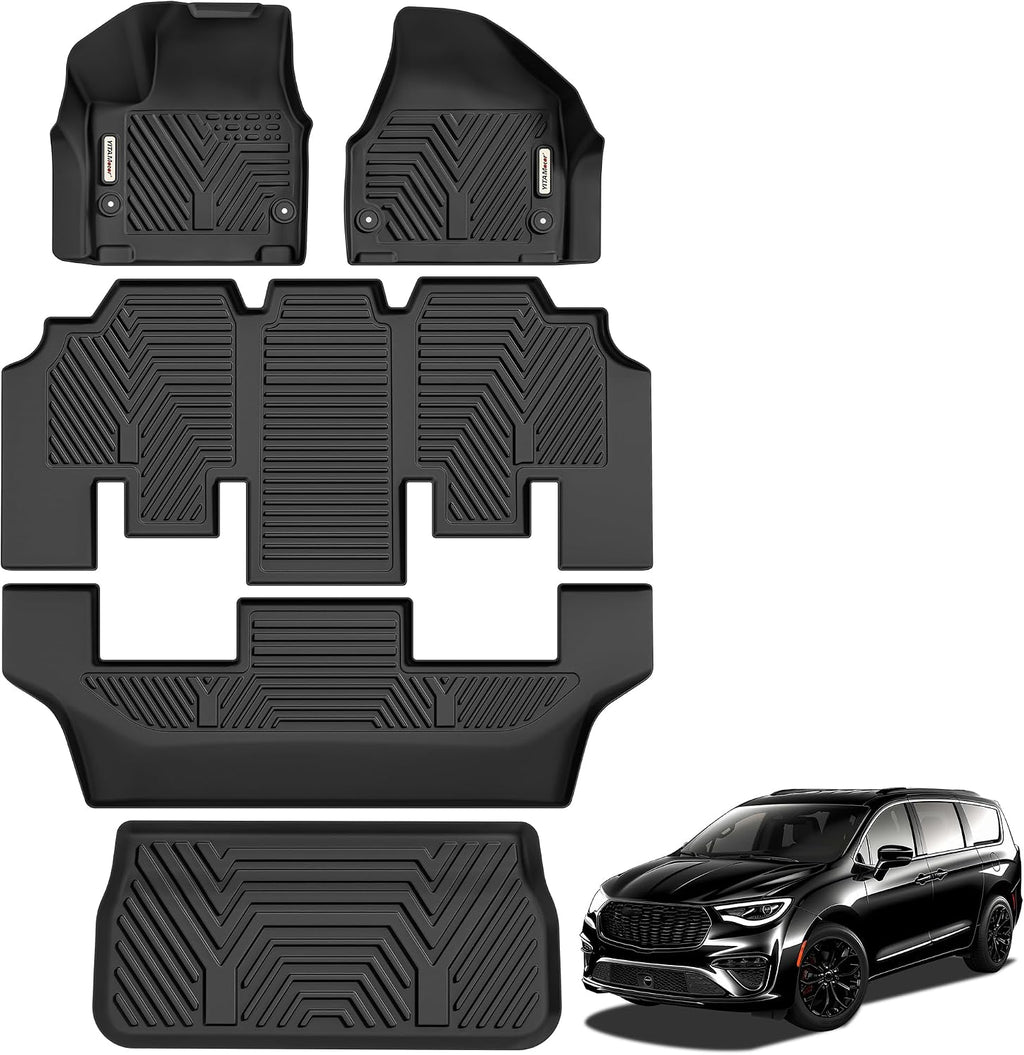 YITAMOTOR Floor Mats for Chrysler Pacifica 2017-2026 7/8 Passenger (No Hybrid) & Voyager 2020-2026, Custom Fit All Weather Anti-Slip TPE Rubber Automotive Accessories, 3 Row & Cargo Liner Set, Black