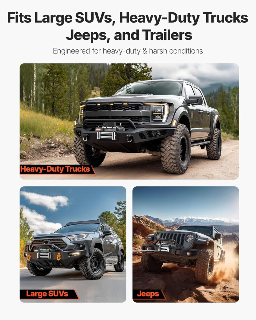 VEVOR Electric Winch, 13500 lbs Load Capacity, 12V DC Truck Winch with Φ3/8 in x 80 ft Steel Rope, Wireless & Wired Remote Control, IP55 Waterproof for Towing SUV Jeep Trailer Boat Off-Road Vehicle
