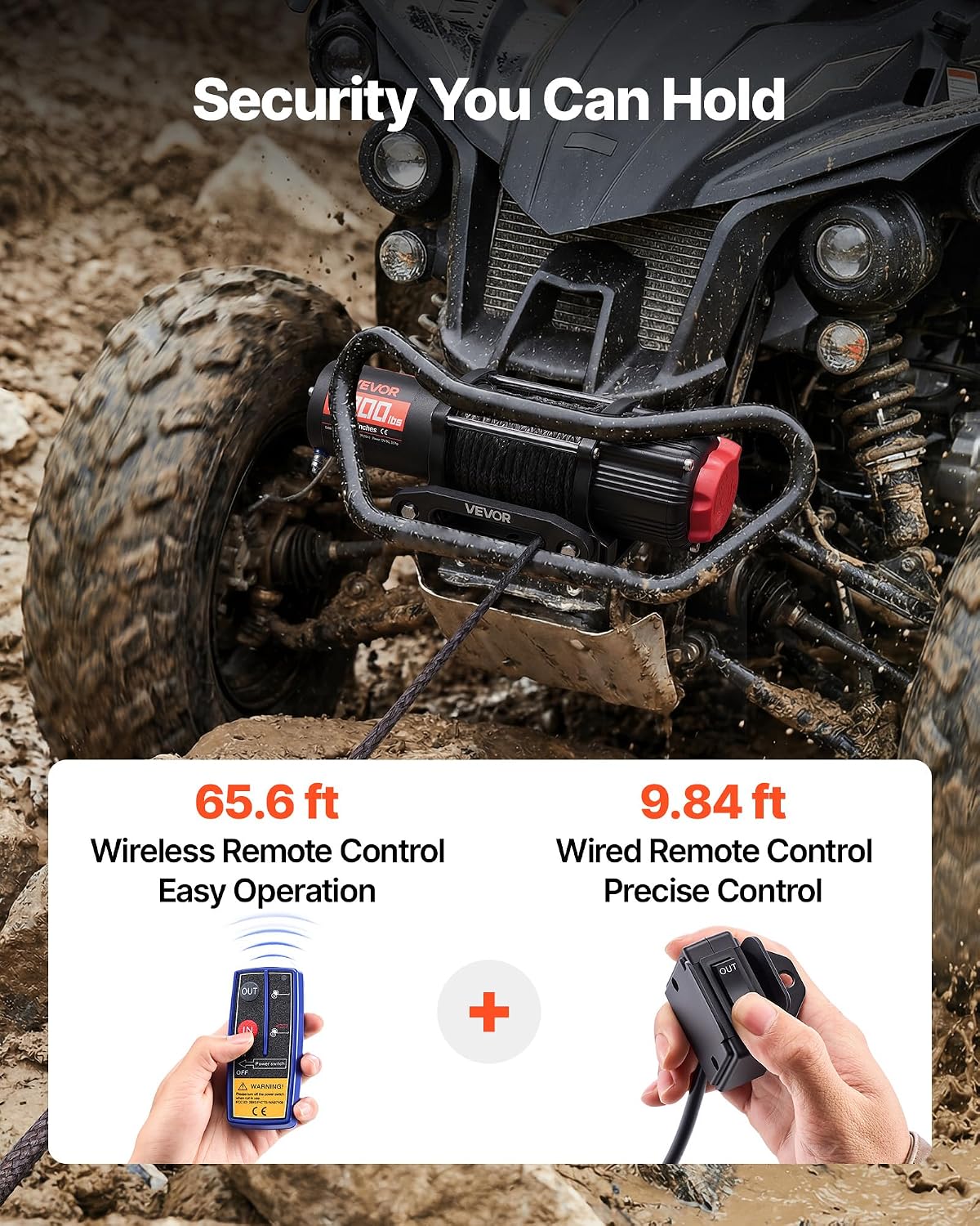 VEVOR 6000 lbs Electric Winch, 12V DC ATV/UTV Winch with Φ0.24 in x 49.2 ft Synthetic Rope, Wireless & Wired Remote Control, IP55 Waterproof, with Fairlead Mount Plate for Towing ATV UTV Off-Road