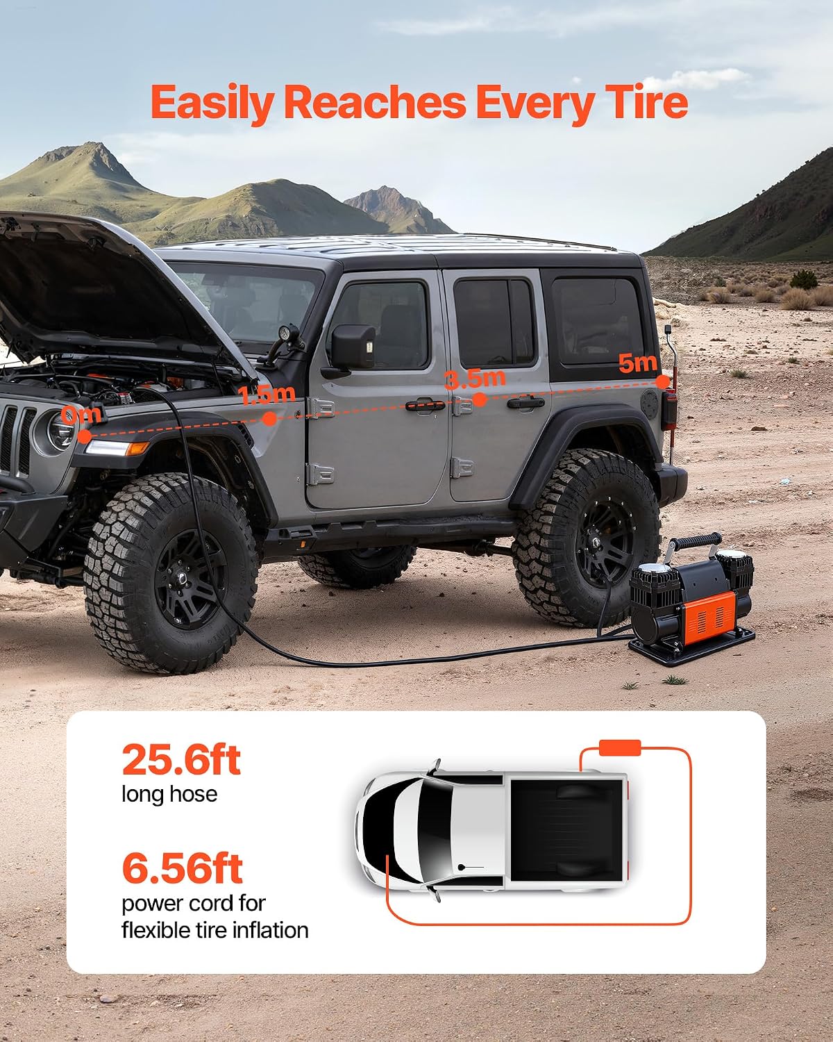 VEVOR Dual-Cylinder Heavy Duty Air Compressor, 10.6CFM Portable Tire Inflator, 12V 150PSI Offroad Air Pump with Digital Pressure Gauge & Adapters for Truck Car SUV 4 x 4 Vehicle RV
