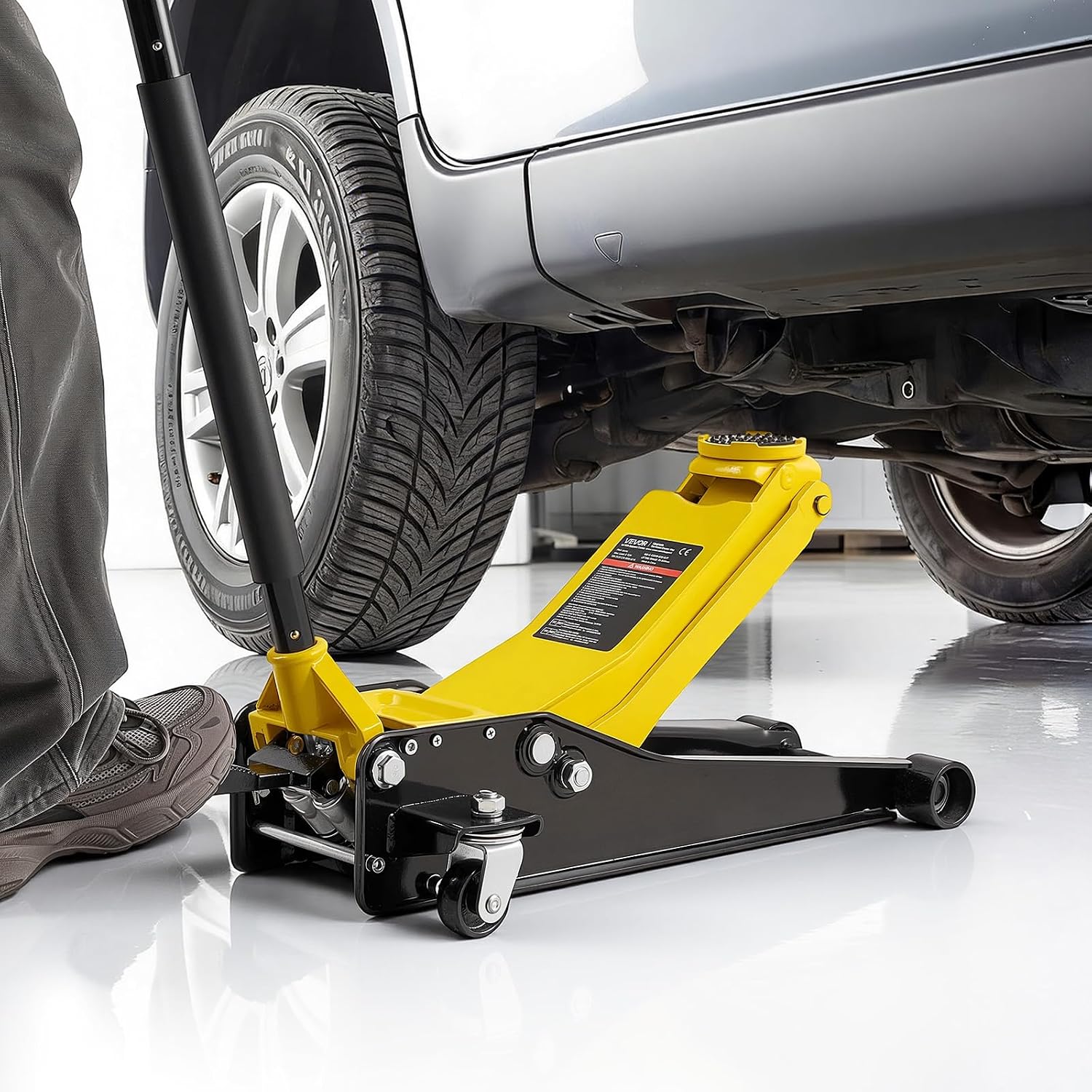 VEVOR Low Profile Floor Jack, 3 Ton (6614 lbs) Capacity, Steel Racing Floor Jack with Dual Pistons Quick Lift Pump & SUV Adapter, Hydraulic Trolley Car Lift for Sports Cars, Lifting Range 2.95'-19.7'