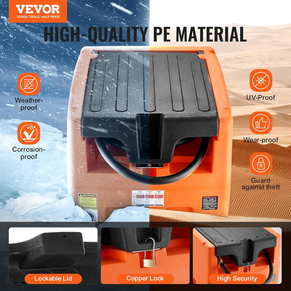 VEVOR Portable Diesel Tank, 48 Gallon, 10.6GPM Flow Rate, Diesel Fuel with 12V Electric Transfer Pump, 13.1 ft Hose, Auto Fueling Nozzle, Transfer Tank for Easy Fuel Transportation, Orange