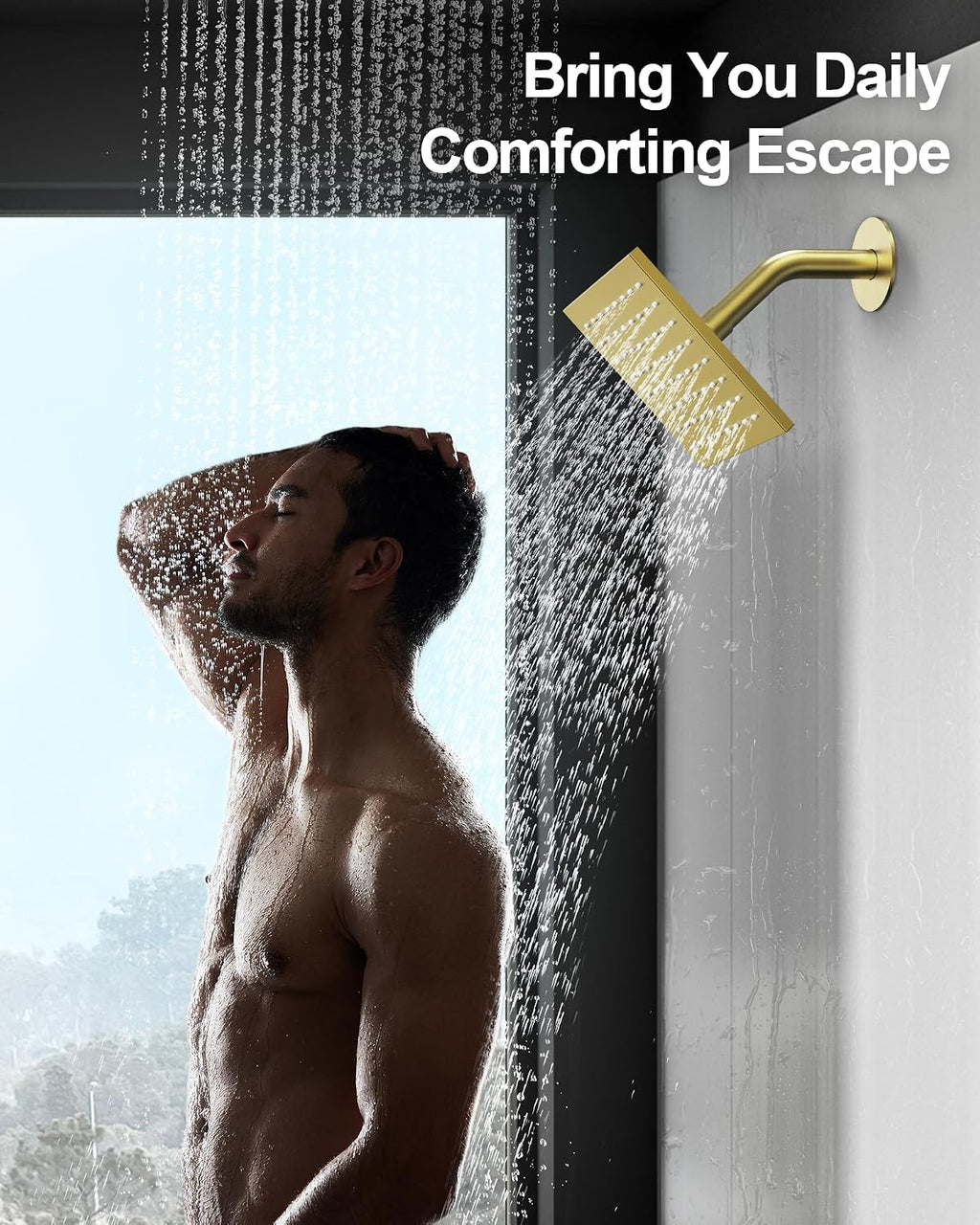 Thermostatic Shower System, 12 Inch Dual Rainfall Shower Heads for Ceilling & Wall Mounted with Handheld Sprayer, Brushed Gold