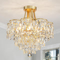 WUZUPS Crystal Chandelier Semi-Flushmount Ceiling Light Modern Lighting Fixture for Bedroom Hallway Entry Kitchen Bathroom, H 19.3' x W 18.3', E12 Base, Gold