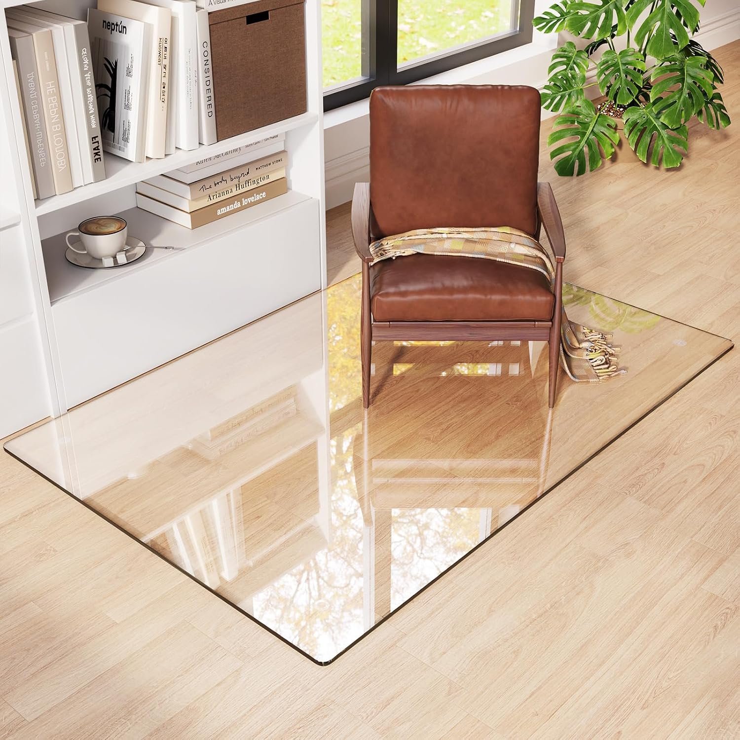 Tempered Glass Chair Mat 55'x36' – Ultra-Clear Office Chair Mat for Hardwood Floors & Low-Pile Carpets – Heavy-Duty 0.2' Scratch-Resistant Surface with Non-Slip Pads – Supports 1,000 lbs